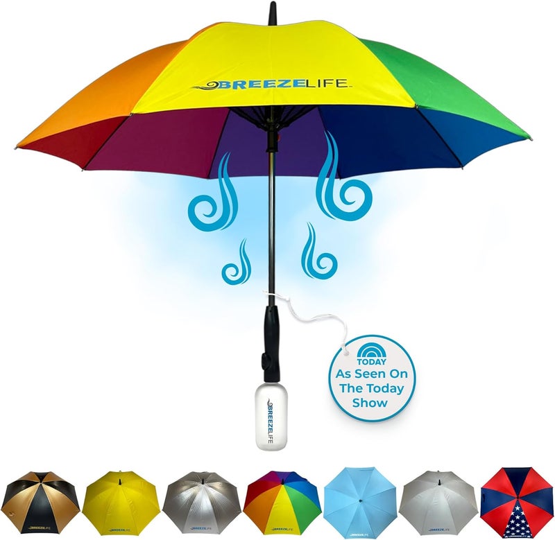 Breezelife Rechargeable Mister Breeze, Sun Umbrella with Fan and Mister, Umbrella Mister with Built-in Fan, For Festivals, Beach and More, Blocks Harmful Sun Rays, Mist bottle included - Image 1